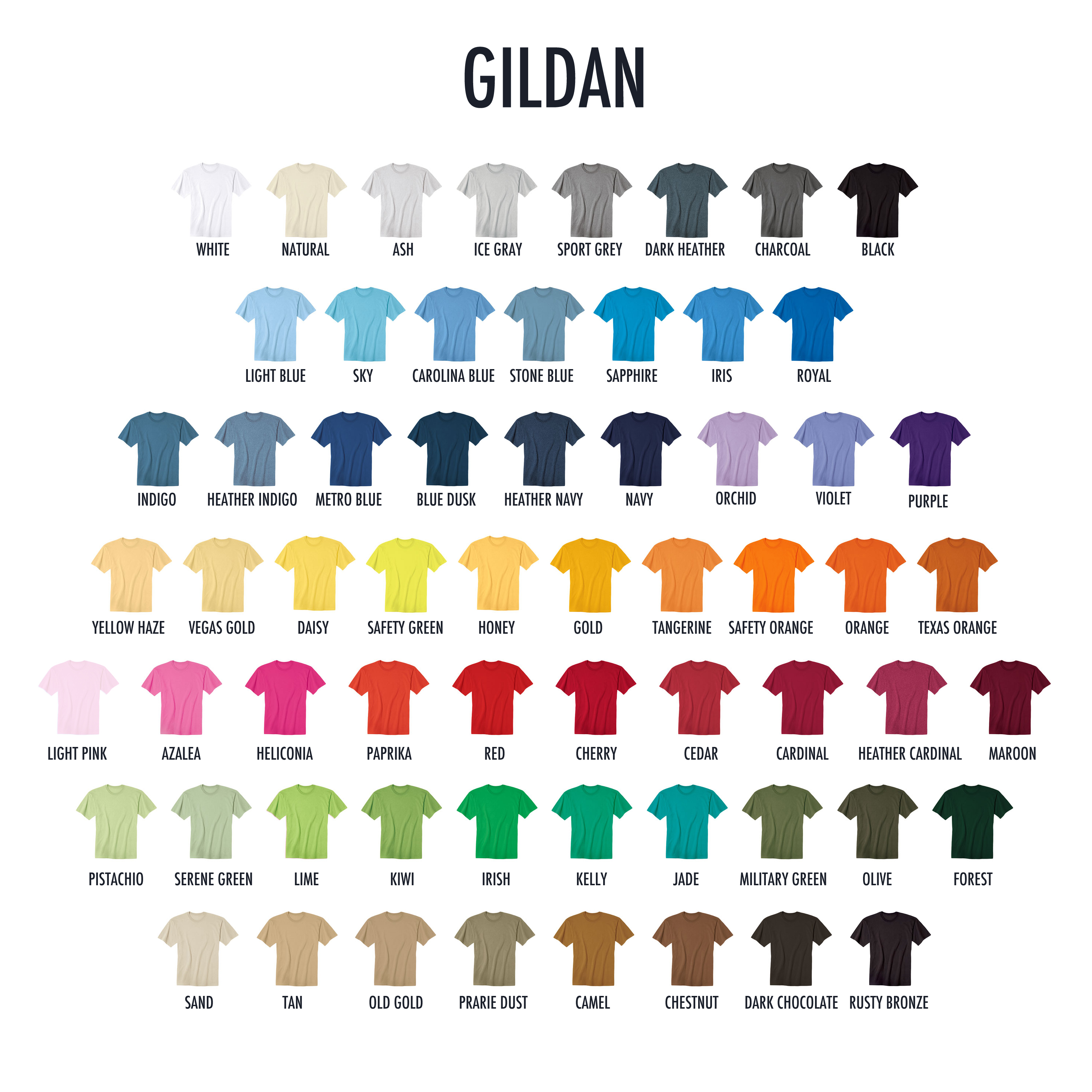 Gildan T Shirt Color Chart 2017